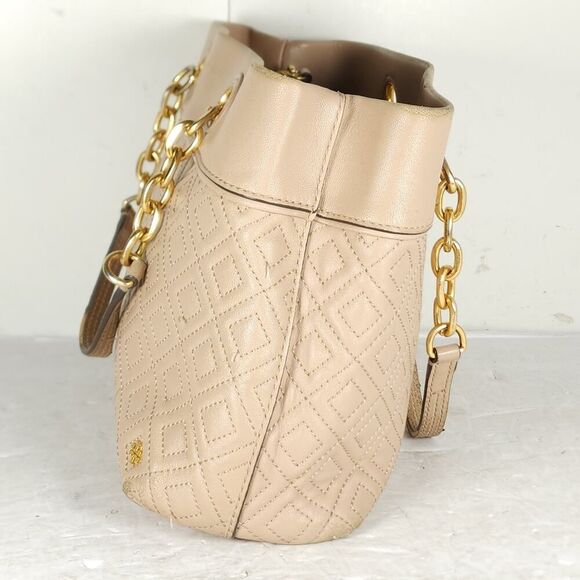 TORY BURCH Light Oak Fleming Diamond Quilted Small Gold Chain Tote Purse Bag - Picture 5 of 16